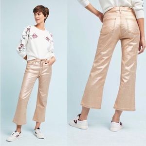 Anthropologie Pilcro Rose Gold Metallic High Rise Flare Cropped Jeans Size 28